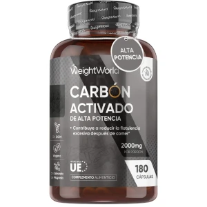 Cápsulas de Carbón Activado 2000  mg 180 unidades - De Origen Vegetal, sin OGM ni Estearato - Ayuda a Reducir Flatulencias Tras las Comidas