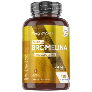 Bromelina 650 mg 180 Cápsulas - Suplemento Vegano Sin Estearato de Magnesio