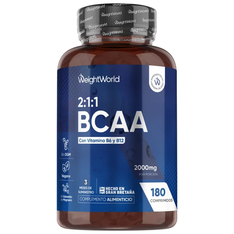 BCAA con Vitamina B6 y B12 2000mg 180 Comprimidos Leucina Valina
