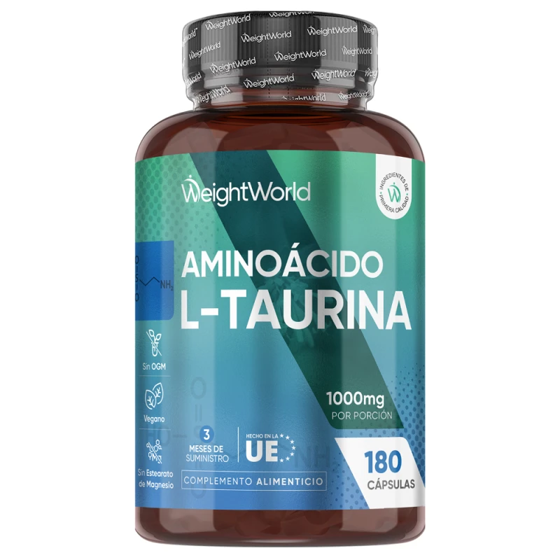 L-Taurina 1000 mg · 180 Cápsulas · Aminoácido para Deportistas y Personas Activas
