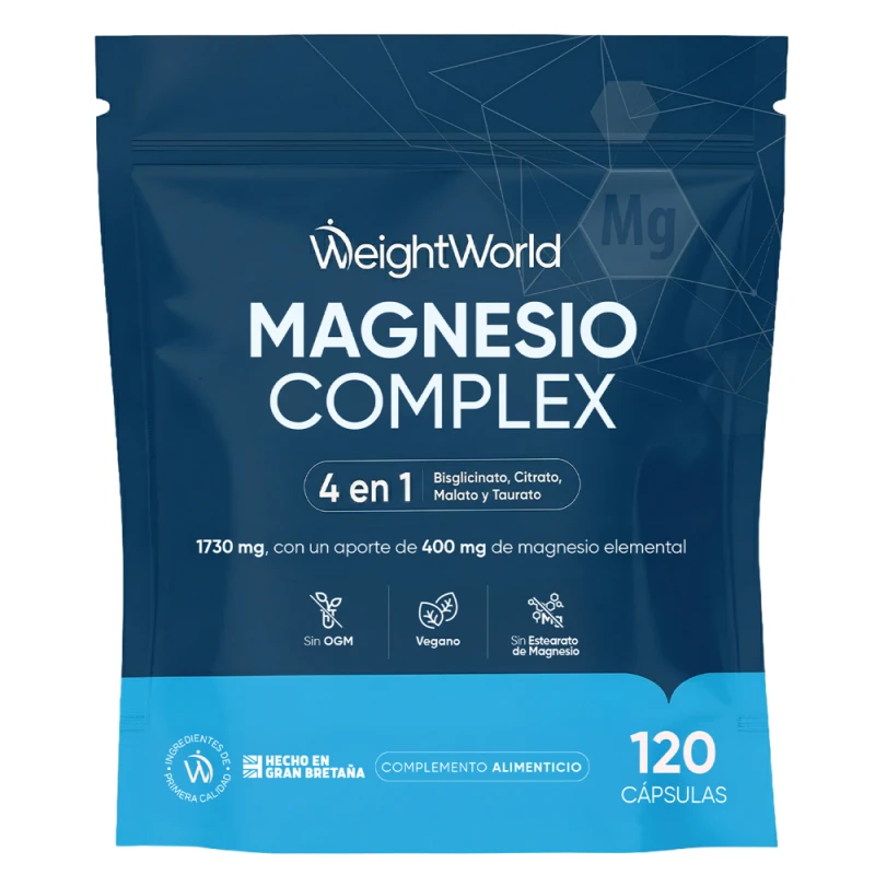 Complejo de Magnesio 4 en 1 - Formato Bolsa con 120 cápsulas para 2 meses de suministro - Para Energía, Músculos y Descanso - Con 400 mg de Magnesio E