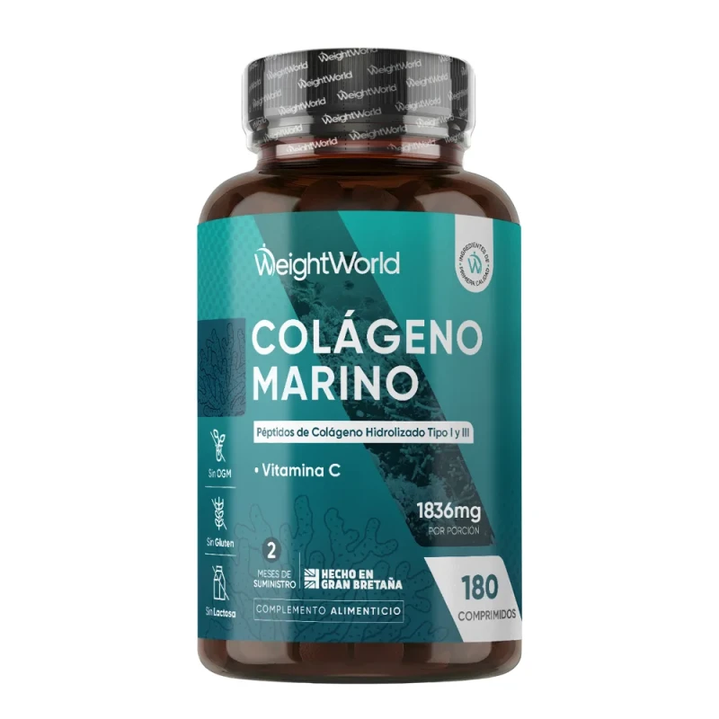 Colágeno Marino - Suplemento con Péptidos de Colágeno Hidrolizado Tipo 1 y 3 y Vitamina C - 1836 mg 180 comprimidos