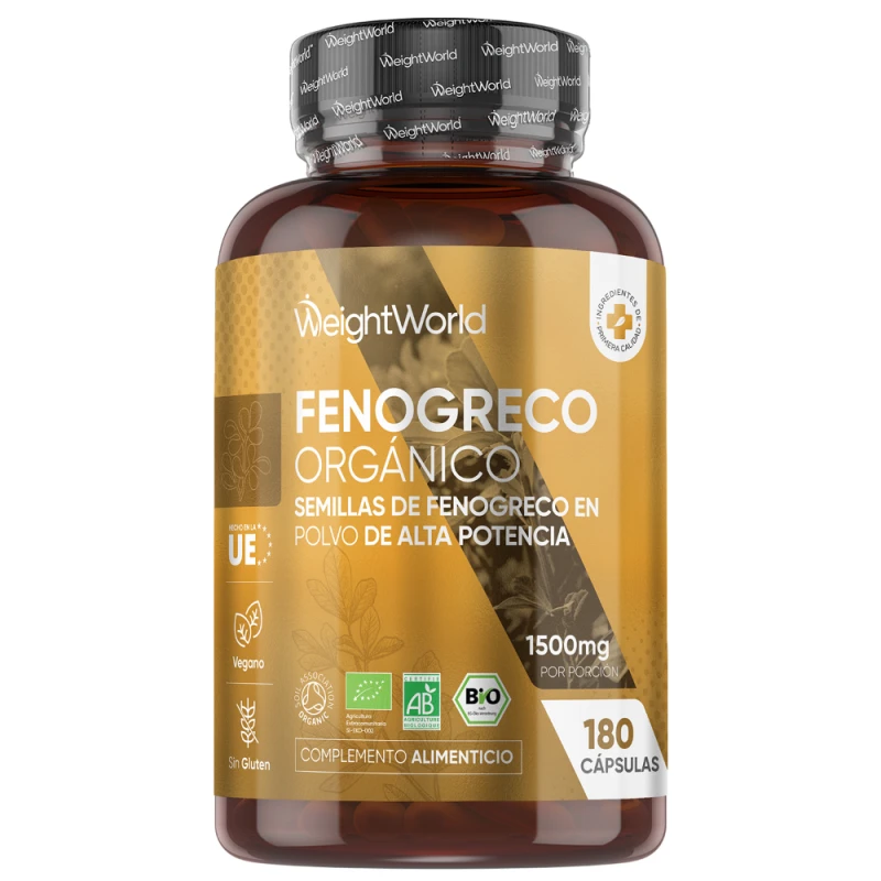 Fenogreco Orgánico en cápsulas - 1500 mg 180 unidades - Suplemento de Apoyo Digestivo Fuente de Minerales y Proteínas