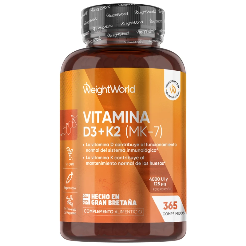 Weightworld Vitamina D3 4000Iu + K2 (Mk-7) 125Mcg 365 Comprimidos - Imagen 2