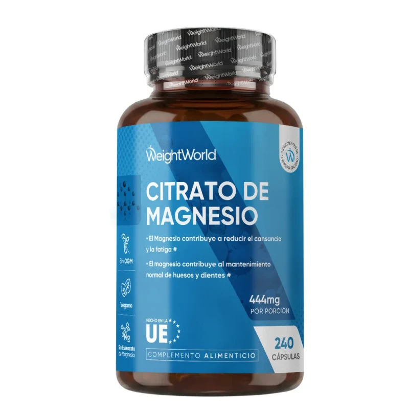 Citrato de Magnesio - 440 mg 240 Cápsulas - Reduce el Cansancio, Equilibra los Electrolitos y Fortalece los Huesos y Músculos