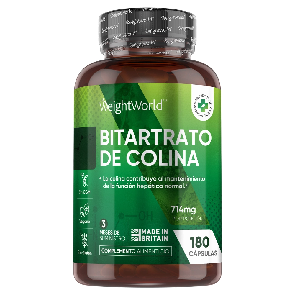 Bitartrato de Colina 714 mg · 180 Cápsulas Veganas · Función Hepática y Metabolismo de Lípidos