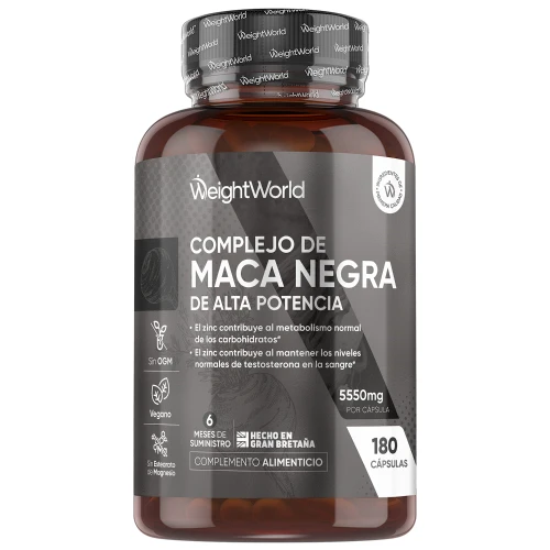 Maca Negra Complex - 5550 mg 180 Cápsulas - Complejo de Extracto de Raíz de Maca Negra y Amarilla con Zinc, L-Arginina y Panax Ginseng