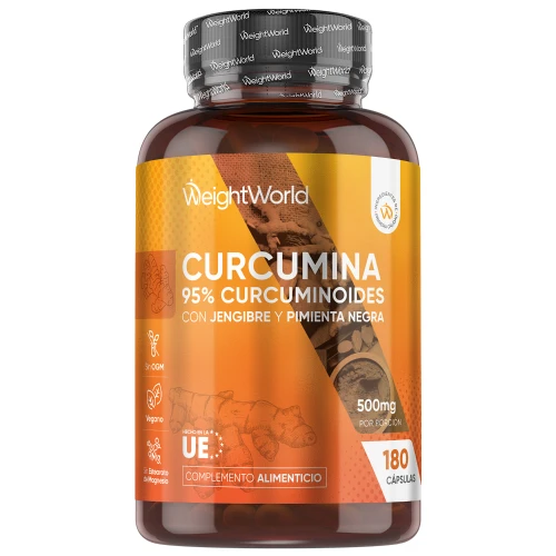 Cápsulas de Curcumina con Jengibre y Pimienta Negra - Fórmula Vegana con 95 % de Curcuminoides - 500 mg 180 Cápsulas