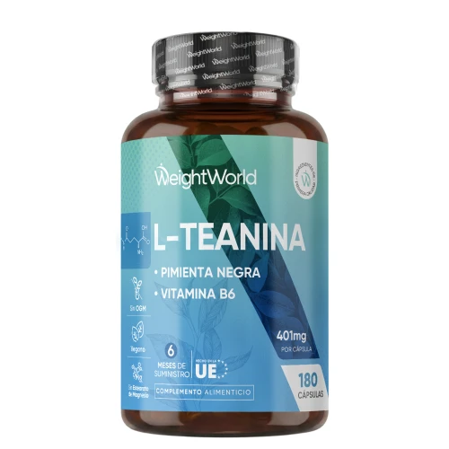 L-Teanina con Pimienta Negra y Vitamina B6 - 401 mg 180 cápsulas - Suplemento de Efecto Relajante para Controlar el Estrés Ocasional