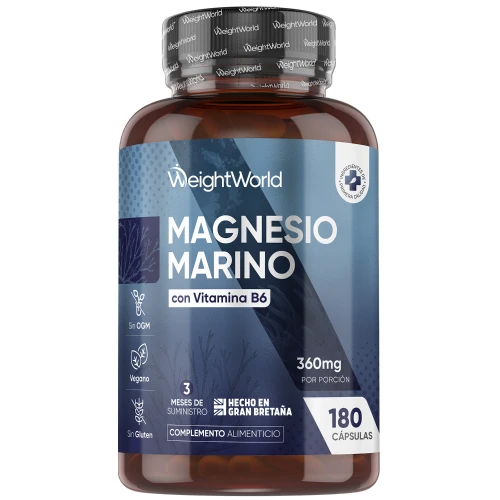 Magnesio Marino con Vitamina B6 360 mg 180 cápsulas - Suplemento para la Energía, la Fuerza y la Relajación