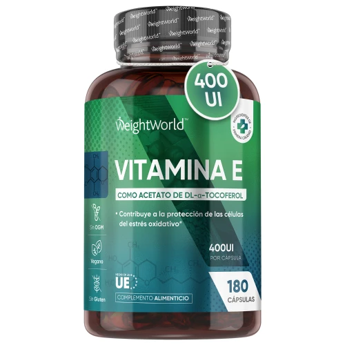 Cápsulas de Vitamina E 400 UI - 180 cápsulas blandas - Antioxidante Natural - Protege a las Células Frente al Estrés Oxidativo