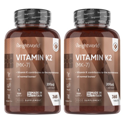 Comprimidos Vitamina K2 (MK-7) - 200 mcg 365 Tabletas - Suplemento Vegano para el Mantenimiento de los Huesos