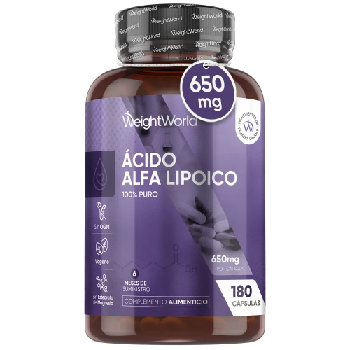 Ácido Alfa Lipoico 100 % Puro - 650 mg 180 cápsulas - Suplemento Antioxidante y Antiinflamatorio Apto para Veganos
