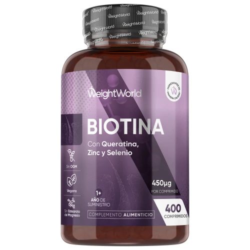 Biotina Complex con Queratina, Selenio y Zinc - 450 mcg 400 comprimidos - Fórmula para la Salud del Cabello, Piel y Uñas