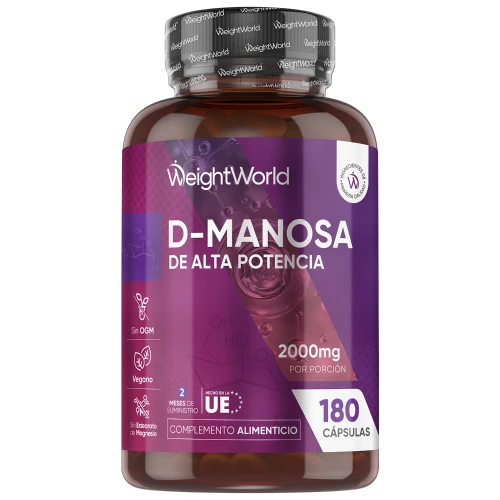 D-Manosa 2000 mg 180 cápsulas - Suplemento de origen 100 % vegetal - Sin Estearato de Magnesio ni OGM