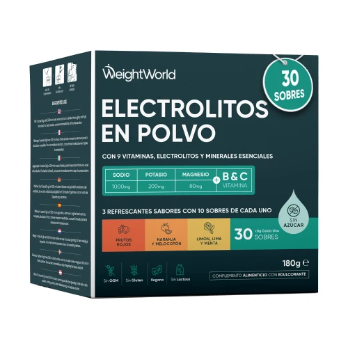 Electrolitos en Polvo - 30 Sobres de Sabores Afrutados con Magnesio, Sodio, Potasio y Vitaminas B y C