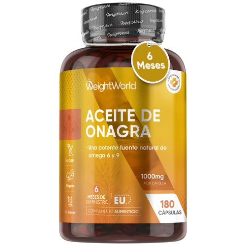 Cápsulas de Aceite de Onagra 1000 mg 180 cápsulas - Fuente de Omega 6 y 9 Provenientes del Ácido Linoleico, Ácido Oleico y Ácido Gamma Linolénico