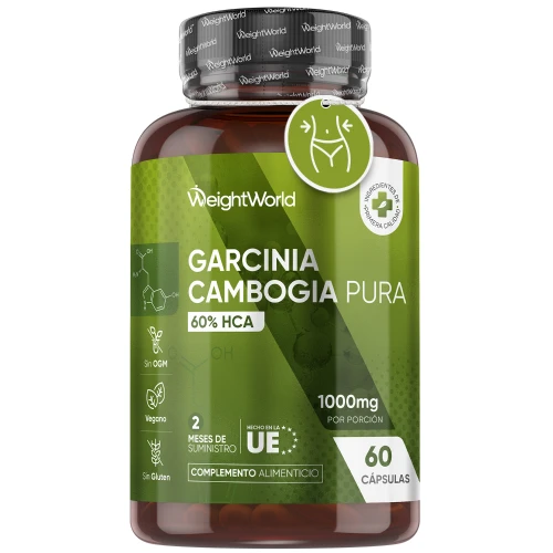 Garcinia Cambogia Pura - 1000 mg 60 Cápsulas - Fórmula de Origen Natural Apta para Veganos