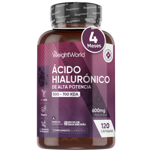 Cápsulas de Ácido Hialurónico 600 mg 120 cápsulas - Fórmula de Origen Natural con Ácido Hialurónico Puro Concentrado al 90 %