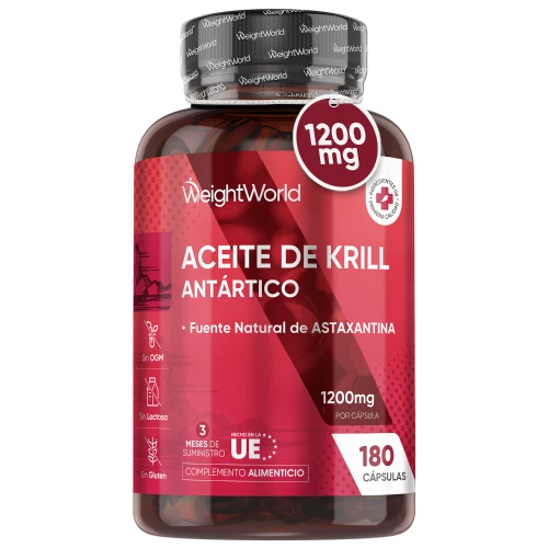 Aceite de Krill Antártico - 1200 mg 180 cápsulas - Fuente Natural de Ácidos Grasos Omega 3, Astaxantina y Colina