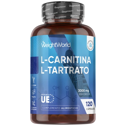 L-Carnitina L-Tartrato - 3000 mg 120 cápsulas - Suplemento Vegano Sin Estearato de Magnesio