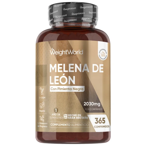 Melena de León en comprimidos - 2030 mg 365 Tabletas para 1 Año de Suministro - Suplemento de Apoyo Digestivo y Cognitivo