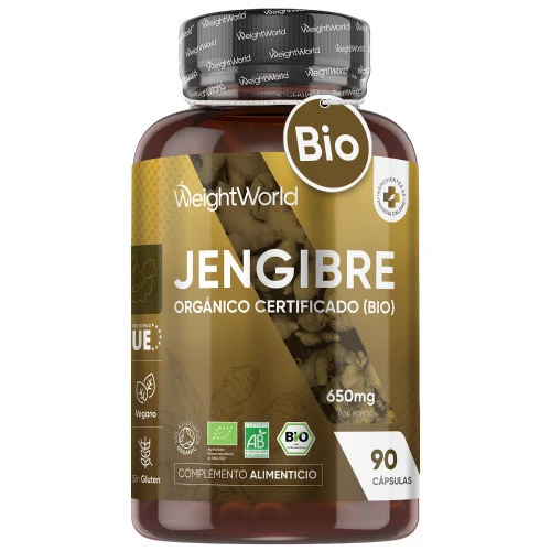 Cápsulas de Jengibre Orgánico - 650 mg 90 Cápsulas - Suplemento Bio Certificado y Antioxidante para Sistema Inmune, Digestión y Corazón