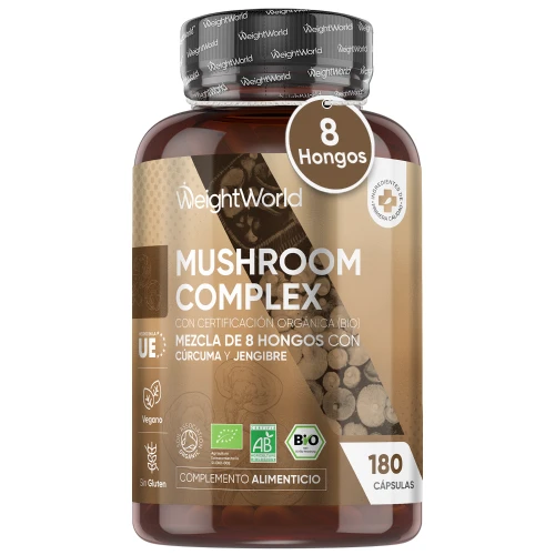Complejo de Hongos Orgánico - Fórmula con Hongo Melena de León, Reishi y Cordyceps - 180 Cápsulas