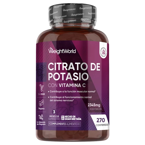 Citrato de Potasio - 2345 mg 270 comprimidos - Suplemento Deportivo con Vitamina C para Mantenimiento Muscular