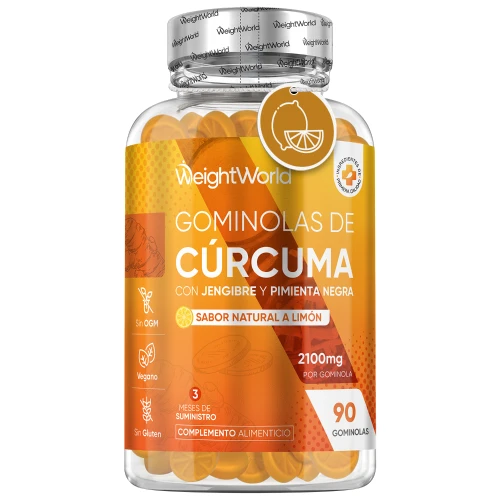 Gominolas de Cúrcuma 2100 mg · 90 Gummies · Con Jengibre y Pimienta Negra · Sabor Limón
