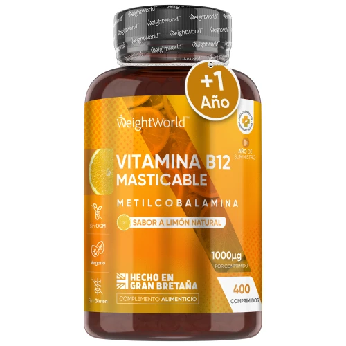 Vitamina B12 Metilcobalamina - 1000 mcg 400 Tabletas Masticables - Suplemento para el Sistema Inmune, Sistema Nervioso y Energía