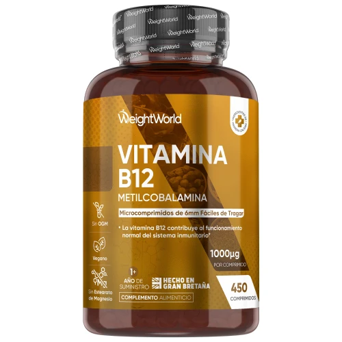 Vitamina B12 1000 mcg · 450 Comprimidos · Fórmula Vegana para Energía y Bienestar Diario