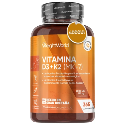Vitamina D3 y K2 Vegetariana - 4000 UI y 125 mcg 365 comprimidos - Para Sistema Inmune, Huesos y Músculos