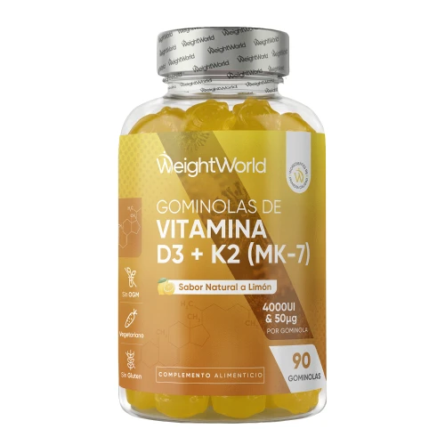 Vitamina D3 y K2 en Gominolas 4000 UI 50 mcg - 90 Gummies con Sabor a Limón