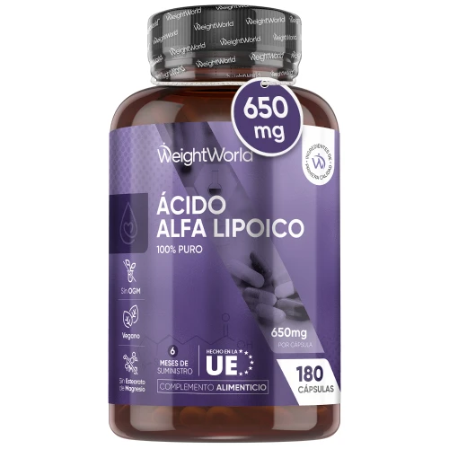 Ácido Alfa Lipoico 100 % Puro - 650 mg 180 cápsulas - Suplemento Antioxidante y Antiinflamatorio Apto para Veganos