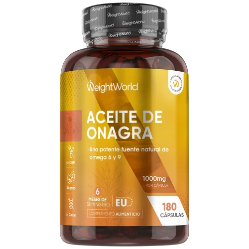 Cápsulas de Aceite de Onagra 1000 mg 180 cápsulas - Fuente de Omega 6 y 9 Provenientes del Ácido Linoleico, Ácido Oleico y Ácido Gamma Linolénico