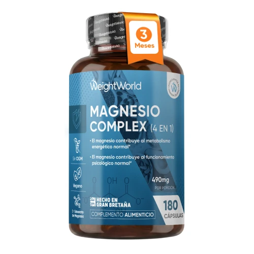Magnesio Complex 1700 mg - 180 cápsulas - Con 4 formas de Magnesio: Bisglicinato, Citrato, Malato y Taurato - Alta Absorción y Vitalidad sin OGM ni es
