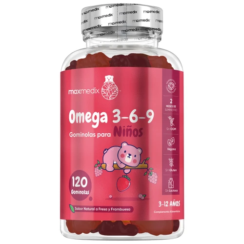 Gominolas Omega 3 6 y 9 para Ninos 120 Unidades Fresa y Frambuesa