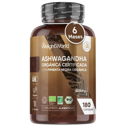 BIO Ashwagandha con Pimienta Negra Orgánica - 605 mg 180 Cápsulas - Suplemento para Promover el Bienestar Mental, Relajación y Función Cognitiva