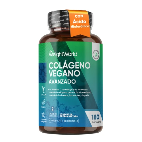 Colágeno Vegano Avanzado - 180 Cápsulas - Suplemento Potenciador de Colágeno con Ácido Hialurónico, Vitamina C, MSM y Extractos Vegetales