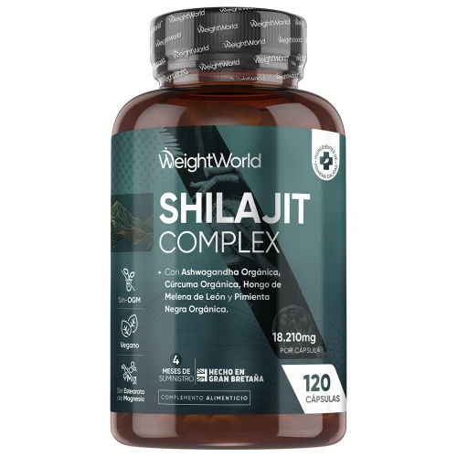 Shilajit Complex con Ashwagandha, Melena de León, Cúrcuma Orgánica y Pimienta Negra - Fórmula 5 en 1 de Alta Potencia con 18210 mg por Cápsula